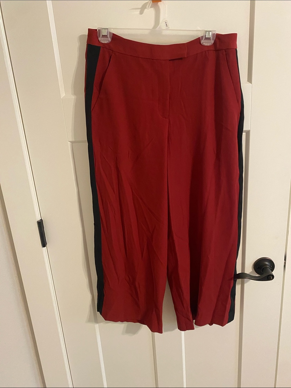 MICHAEL Michael Kors Red Wide-Leg Capris with Black Side Stripes